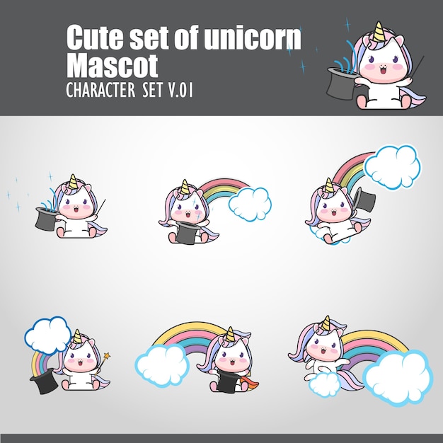 Cute set of unicorn mascot illustration