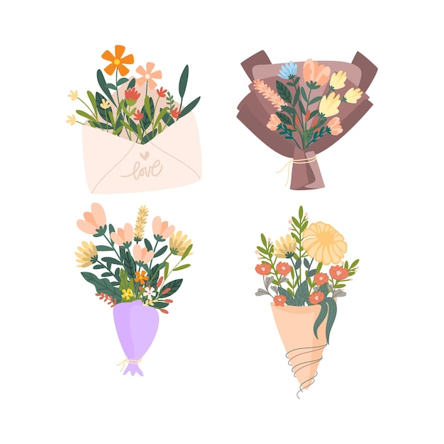 Cute set variation Bouquet Flower Decoration Illustration Flat