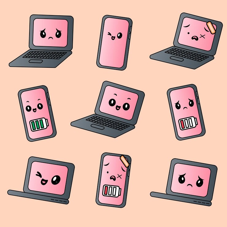 Vector cute set of vector illustrations for phone and laptop
