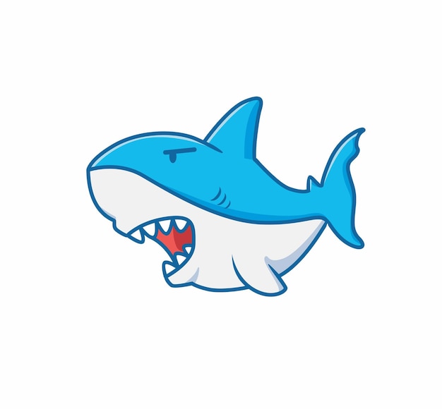 귀여운 상어 공격 만화 동물 자연 개념 격리 된 그림 평면 스타일에 적합한 스티커
