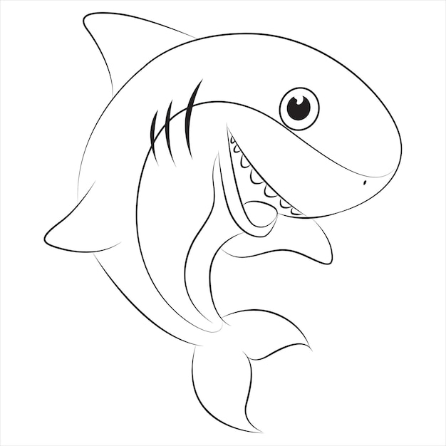 Cute shark black and white vector