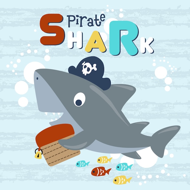 Cute shark cartoon the funny pirate 