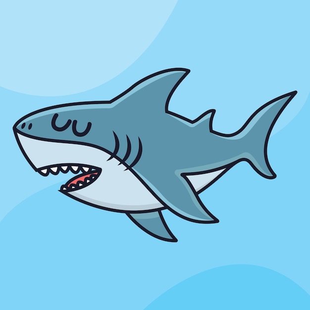 Cute shark cartoon vector icon illustration logo mascot hand drawn concept trandy cartoon