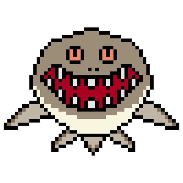 Cute shark character pixel art Vector illustration