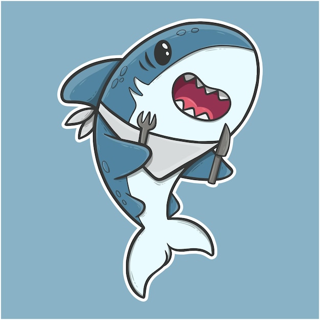 Premium Vector | Cute shark funny cartoon icon illustration