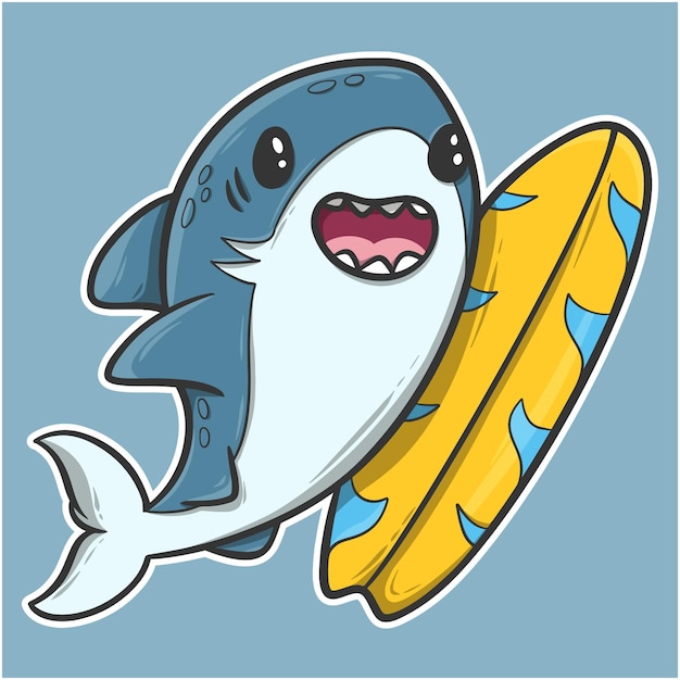 Premium Vector | Cute shark funny cartoon icon illustration