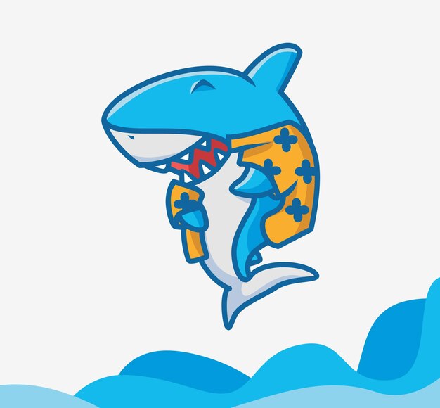 Cute shark jumping above the sea cartoon animal travel holiday vacation summer concept Isolated