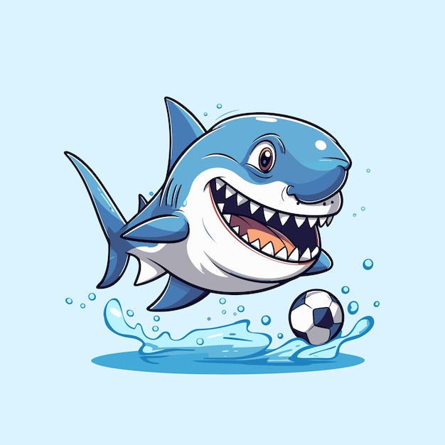 cute shark playing football vector illustration