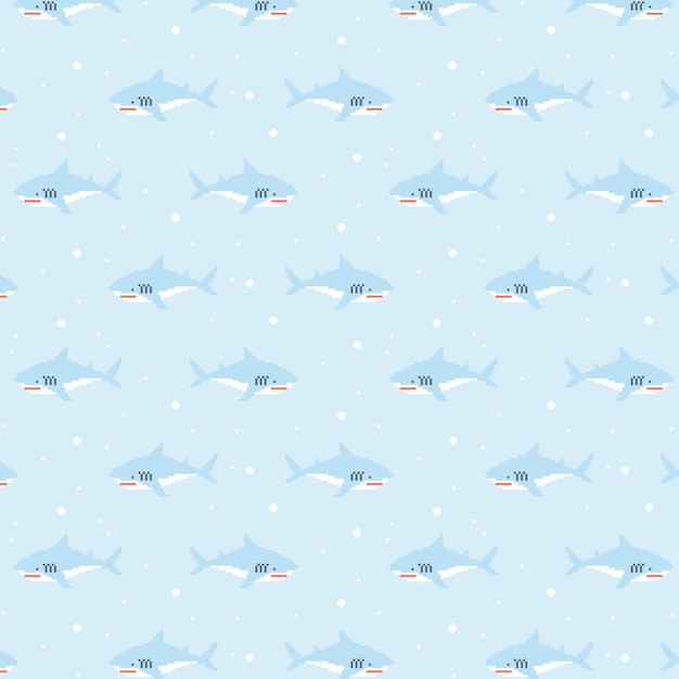 cute shark seamless pattern shark pixel art