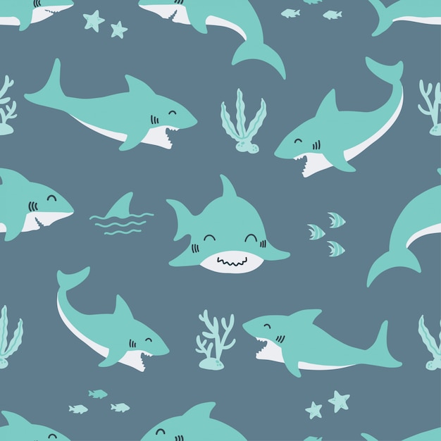 かわいいサメのシームレスパターン