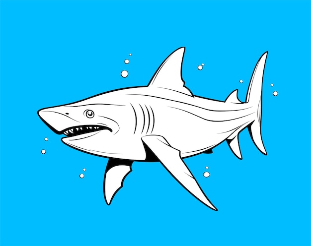 Vector cute shark with coloring book pages picture line art outline drawing vector illustration