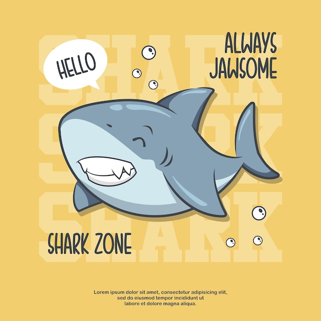 cute shark zone on yellow background cartoon illustration