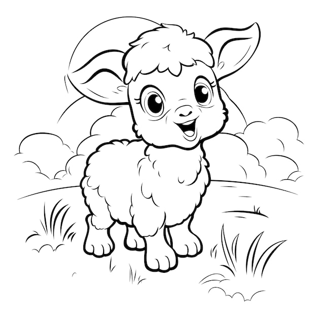 Vector cute sheep black and white vector illustration for coloring book