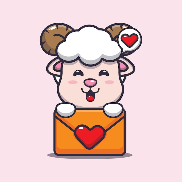 cute sheep cartoon character with love message