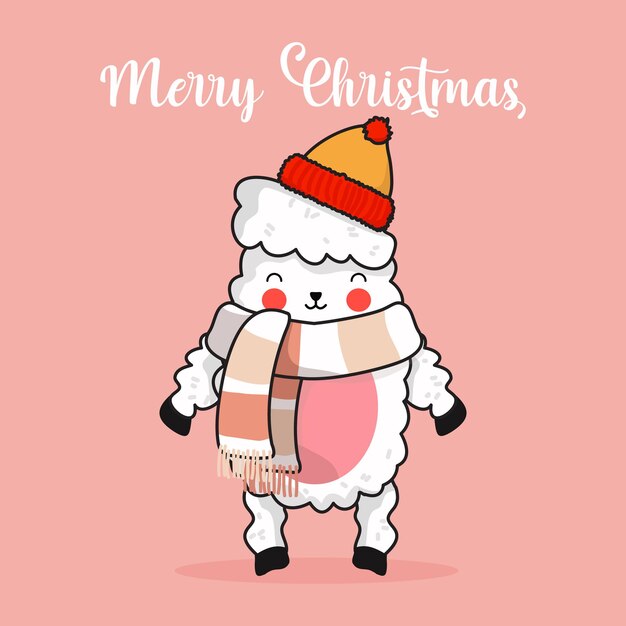 Vector cute sheep celebrating christmas