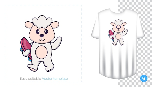 かわいい羊のキャラクター。 Tシャツ、スウェットシャツ、携帯電話用ケース、お土産にプリント。