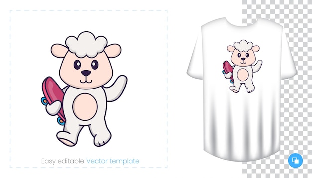 Cute sheep character. Prints on T-shirts, sweatshirts, cases for mobile phones, souvenirs.