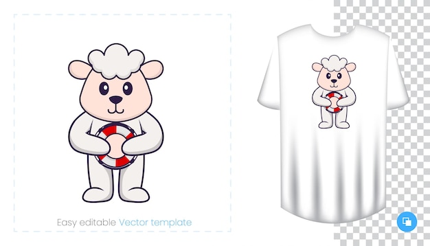 Cute sheep character. Prints on T-shirts, sweatshirts, cases for mobile phones, souvenirs.