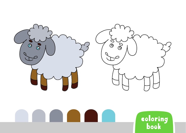 Симпатичная книжка-раскраска овец для детей. Страница для книжных журналов. Векторные каракули.