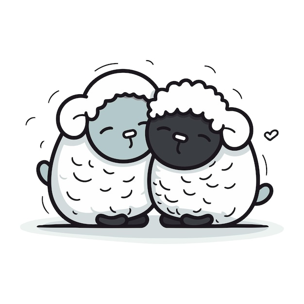 Vector cute sheep couple vector illustration in doodle style