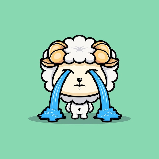 Vector cute sheep cry cartoon icon character chibi animal mascot illustration vector