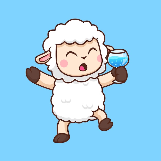 Cute Sheep Dancing With Juice Cartoon Vector Icon Illustration Animal Drink Isolated Flat Vector