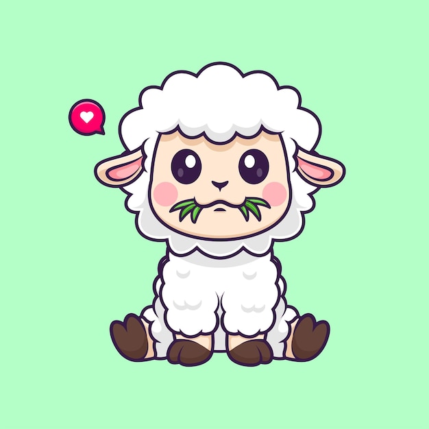 Cute Sheep Eating Grass Cartoon Vector Icon Illustration Animal Nature Icon Concept Isolated Flat