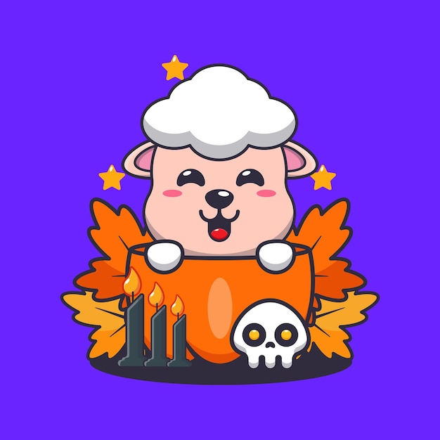 Vector cute sheep in halloween pumpkin