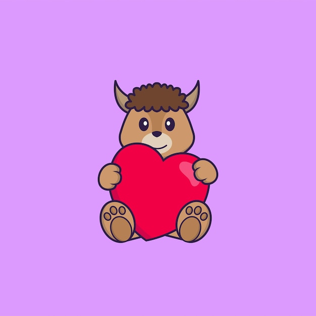 Cute sheep holding a big red heart. Animal cartoon concept isolated.