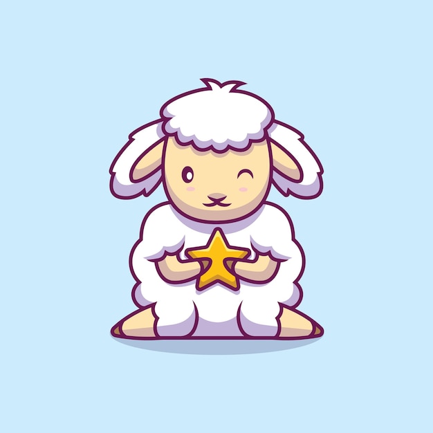 Cute sheep holding star cartoon illustration