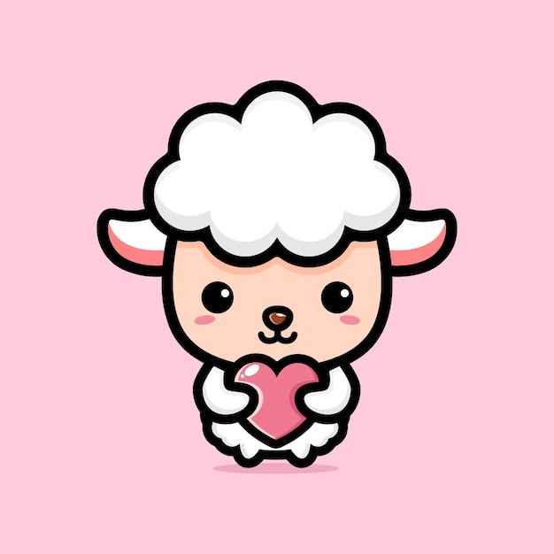 cute sheep hugging a love heart