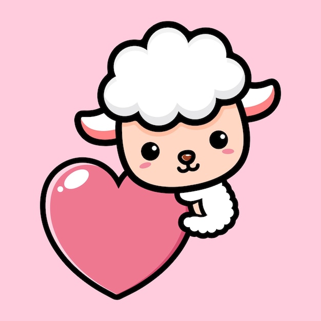 Cute sheep hugging a love heart