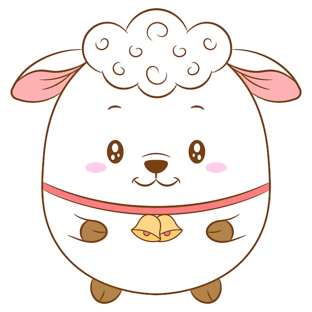 Cute sheep illustration with sweet bell belt