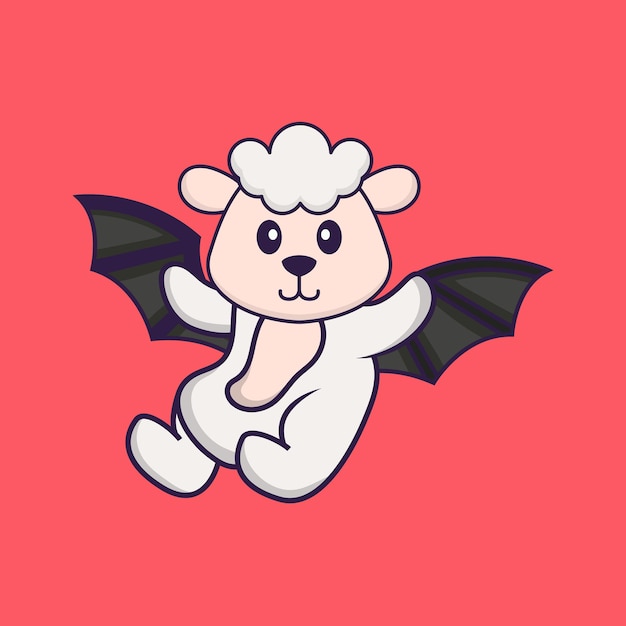 Cute sheep is flying with wings. Animal cartoon concept isolated