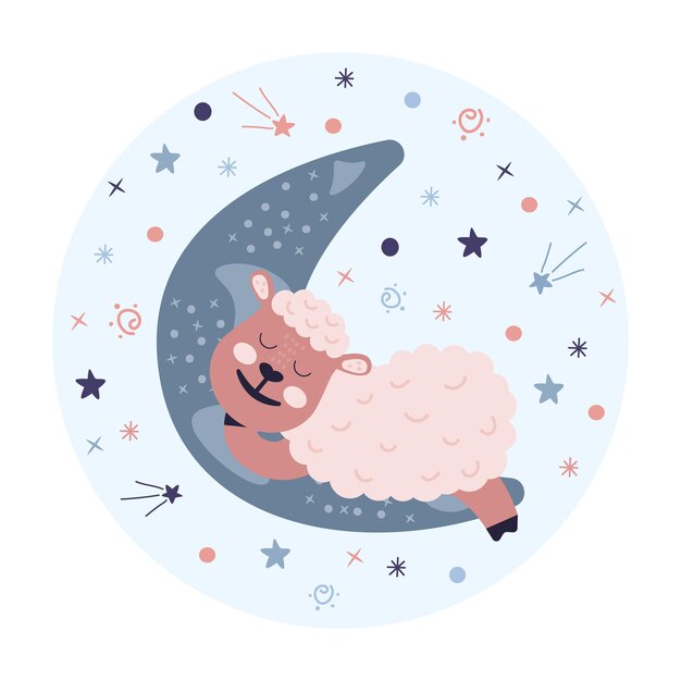 cute sheep is sleeping on the moon vector good nignt and sweet dreams concept