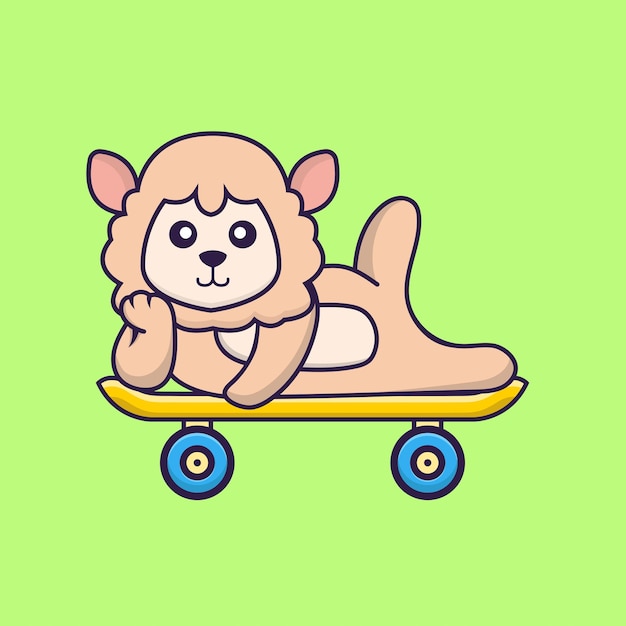 Cute sheep lying on a skateboard Animal cartoon concept isolated