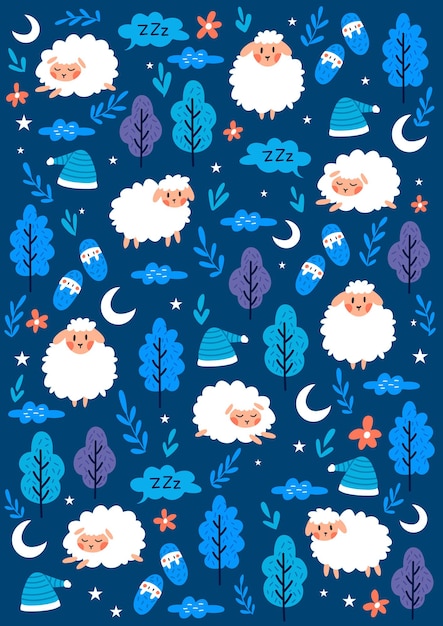 Cute sheep pattern with night theme