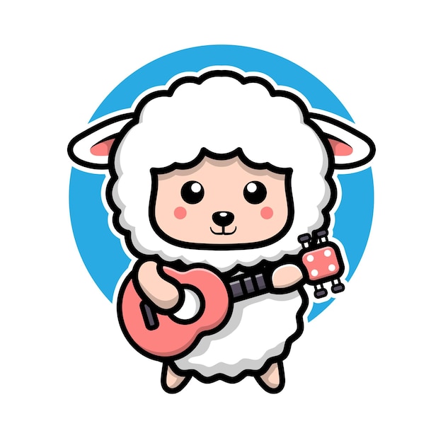 cute sheep playing guitarcartoon character  animal concept illustration
