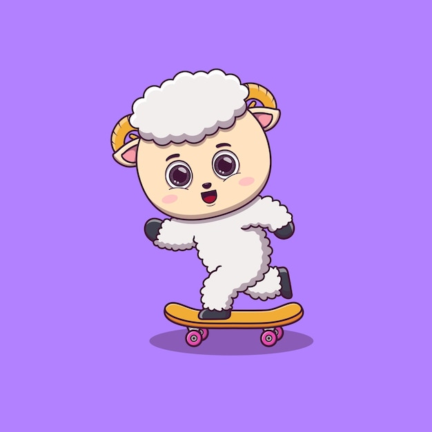 Cute sheep playing skateboard cartoon