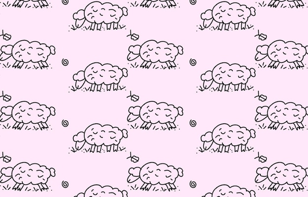 Cute sheep seamless pattern in childish style vector illustration