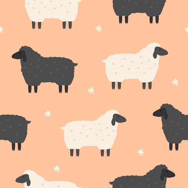 Vector cute sheep seamless pattern for wallpaper