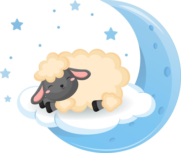 Vector cute sheep sleeping on the moon