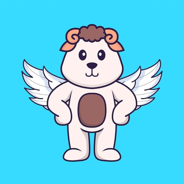 Cute sheep using wings. animal cartoon concept isolated.