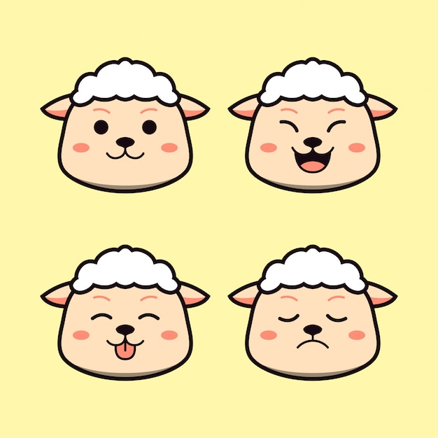 Cute Sheep with Expression Animal Set