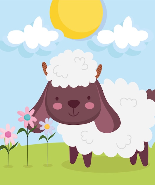 Cute sheep with flowers