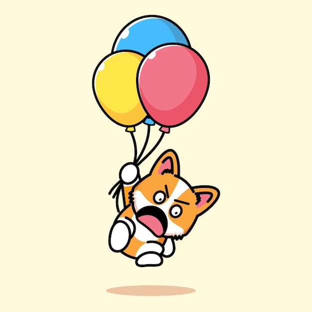 Cute shiba flying with balloon