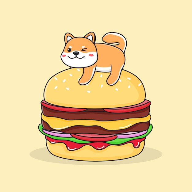 Vector cute shiba inu on burger