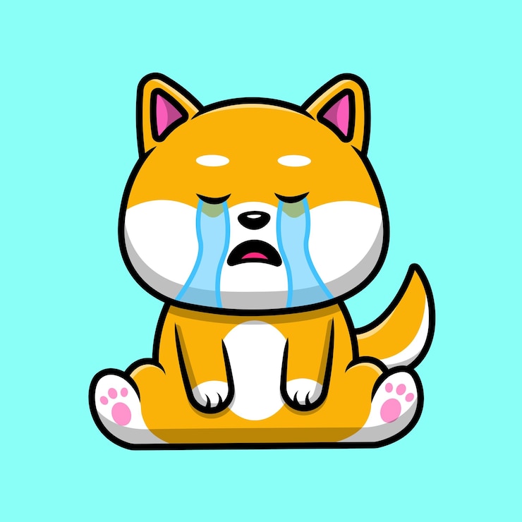 Vector cute shiba inu crying cartoon vector icon illustration