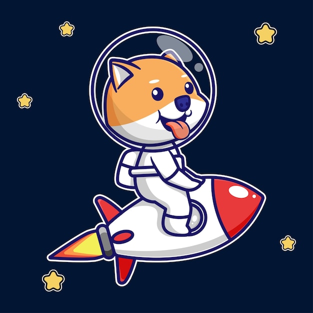 Vector cute shiba inu   design with flying rocket