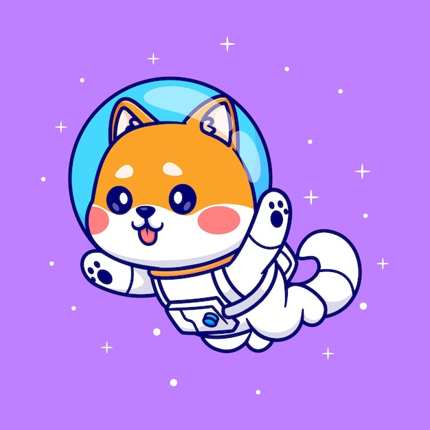 宇宙漫画のベクトル アイコン イラストに浮かぶかわいい柴犬犬宇宙飛行士。動物科学のアイコン